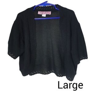 Girls Black Crop Bolero Shrug Top Open Cardigan Knit Short Sleeve Vest Large